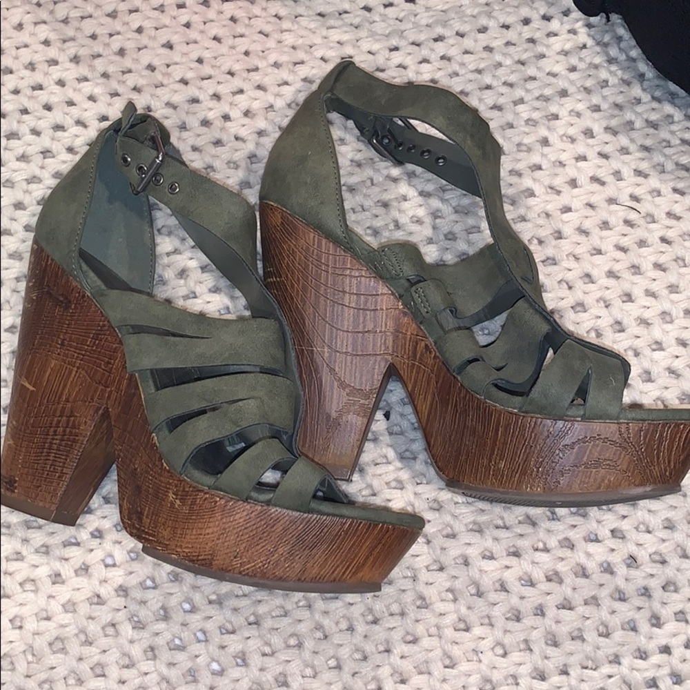 G by Guess Forest Green Wooden Heels